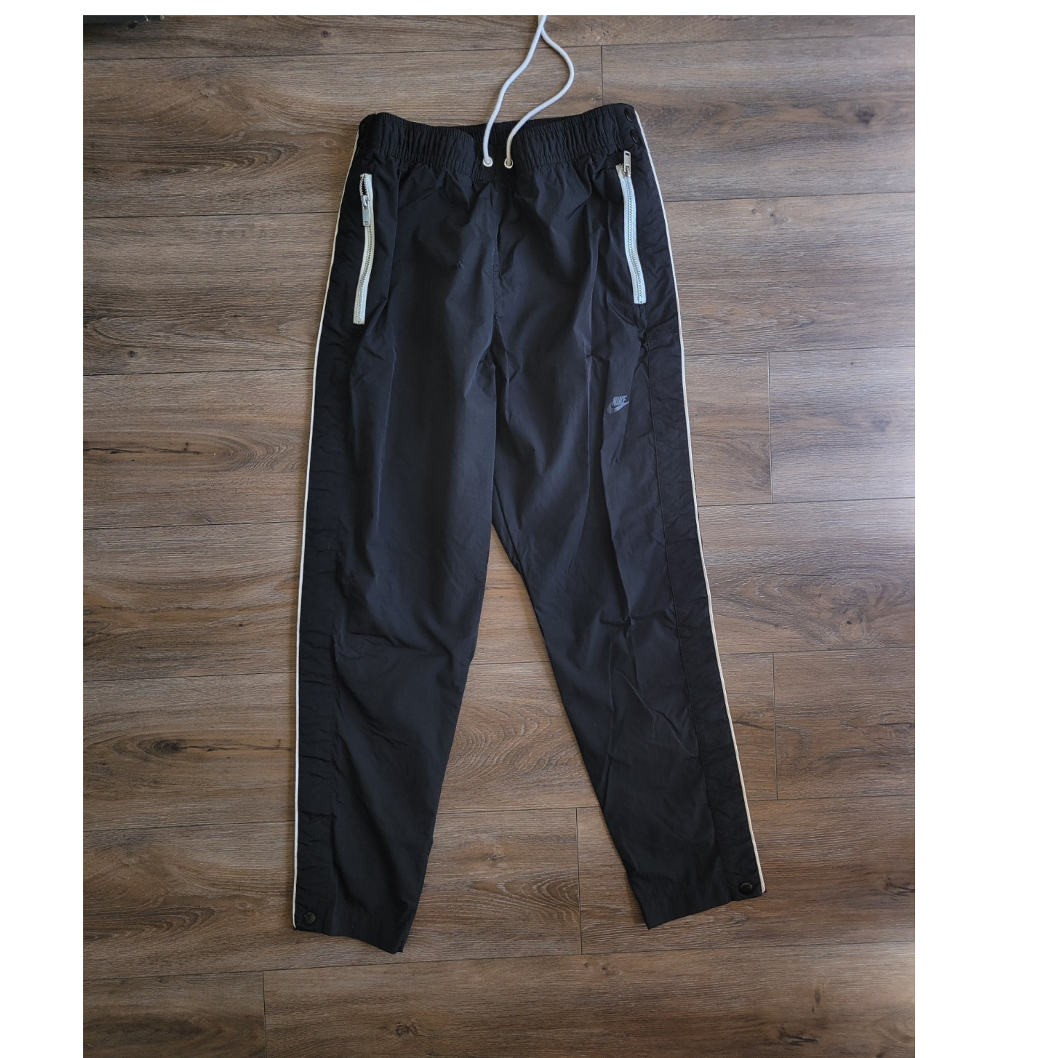Nike Men's Black Track Pants S Drawstring Zip Pockets Polyester Tapered Leg