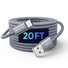 20 Ft USB C Cable Fast Charging, Extra Long C Nylon 20Ft, Grey