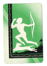 SWAP/ PLAYING CARD SINGLE,  vintage, art deco, hunter with bow and arrow