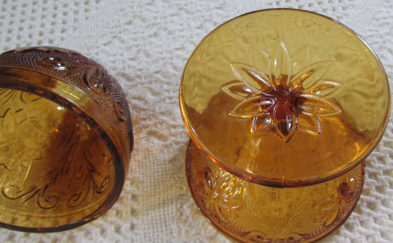 Fairy Tea LIGHT Lamp Vintage 6” TIARA Amber gold GLASS Pedestal CANDLE HOLDER
