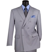 VINCI Men's Light Gray Double-Breasted Suit w/ Adjustable Waist, Reg-Fit - NEW