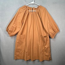 Everlane Womens XL Organic Cotton Dress In Brown With Balloon Sleeves & Pockets