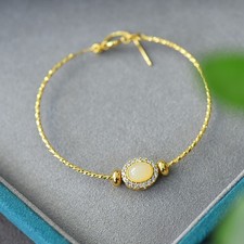18K Gilding Hotan Jade White Jade Bracelet With Diamond Fashion Bracelet