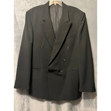 Primo Mens Vintage Double Breasted Blazer Black Peak Lapel Made in USA 90's