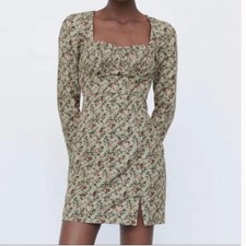 Zara Square Neck Floral print mini Dress Coquette girl cocktail milk-dress M