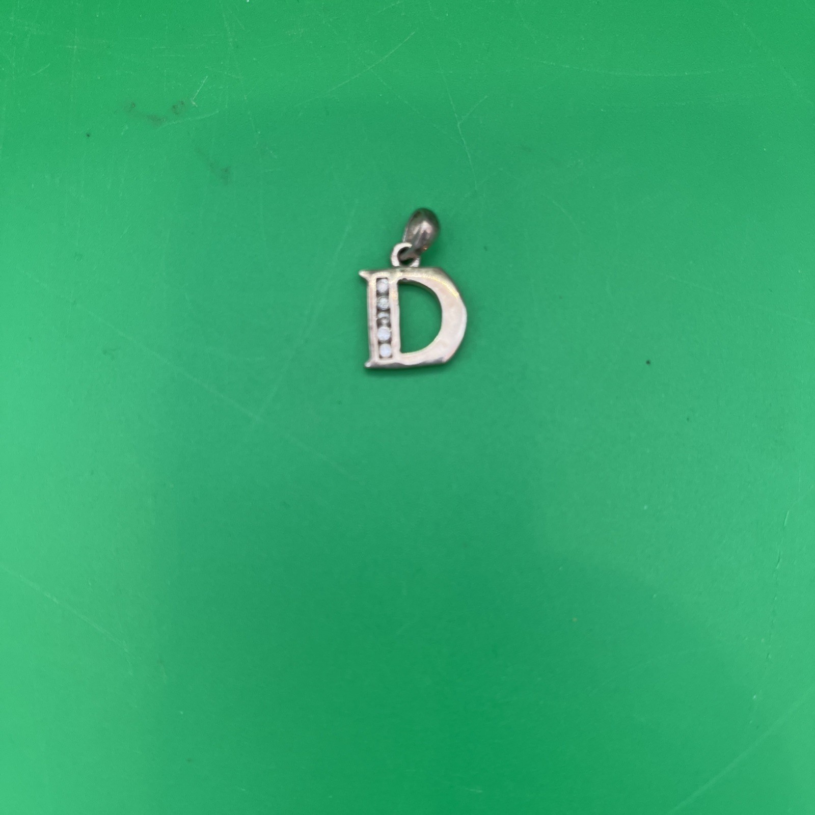 Sterling Silver Initial "D" Pendant Rhinestones 9… - image 1