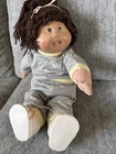 Vtg Cabbage Patch Doll Girl Brown Hair Brown Eyes Cat Outfit Coleco KT 1985 EUC