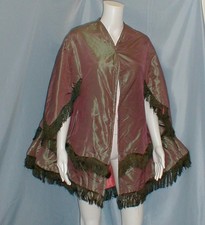 Opulent Antique Dress Cape Victorian 1860 Changeable Gold Silk w/ Pink Lining