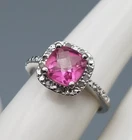 Dee Berkley Vintage Pink Topaz 10 Diamonds Sterling Silver 925 Ring Size 5.5