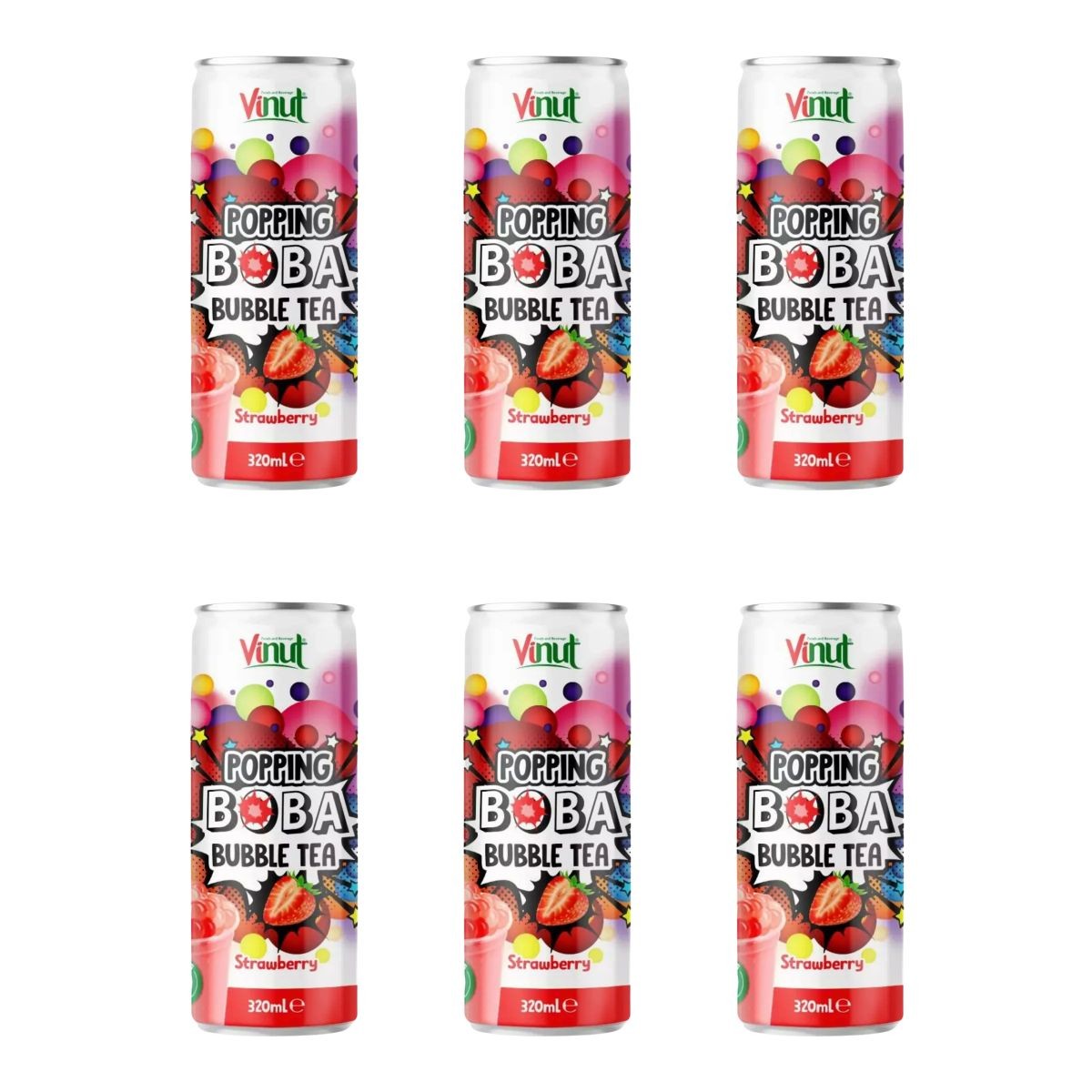 Vinut Popping Boba Bubble Tea Bebida Fresa 320ml Paquete De 6