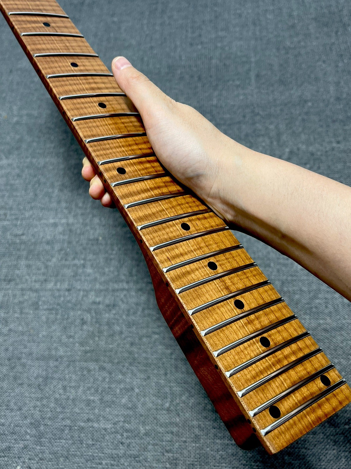 manico chitarra elettrica acciaio inox 7 corde 24fret fai da te arrosto fiamma acero 14 pollici foto 4