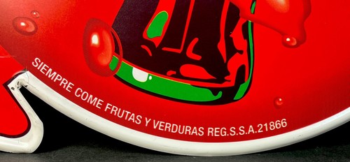 VINTAGE Spanish Coca Cola Bottle Flange METAL SIGN siempre come frutas y verdura - Picture 3 of 6