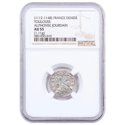 1112-1148 France Toulouse - Alphonse Jourdain Silver Denier NGC AU55 Brown Label