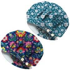 2pcs Bouffant Scrub Caps Cotton Vintage Nurse Scrub Hats With Vibrant Flowers
