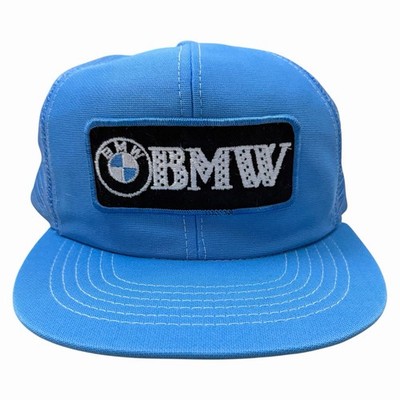 Vintage 80s BMW Trucker Hat Logo Patch Mesh Spell Out Snapback RARE Cap FLAWS