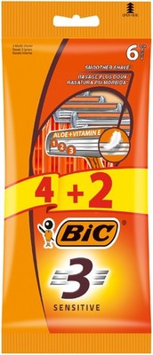 BIC Sensitive 3-Klingen-Herrenrasierer, 1 Packung - 6 Stück (4 + 2 gratis)