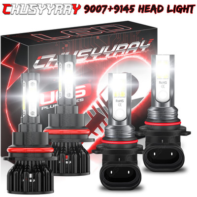 4x 9007+9145 LED Headlight Hi/Lo Beam Fog Lights for Mitsubishi Outlander 03 04