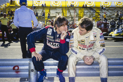 Rene Arnoux sat on Armco barrier with Gilles Villeneuve 1981 F1 Old Photo