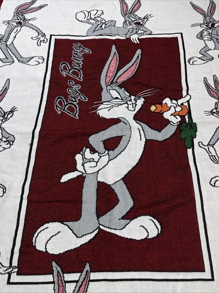 Винтажный Looney Tunes жуков кролика плед Tassle бахрома 1996 Warner Bros 44 x 57 - Изображение 2 из 4