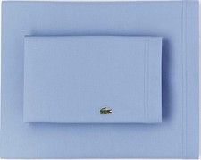 Lacoste Home Solid Cotton Percale Sheet Set, Allure Blue, California King.