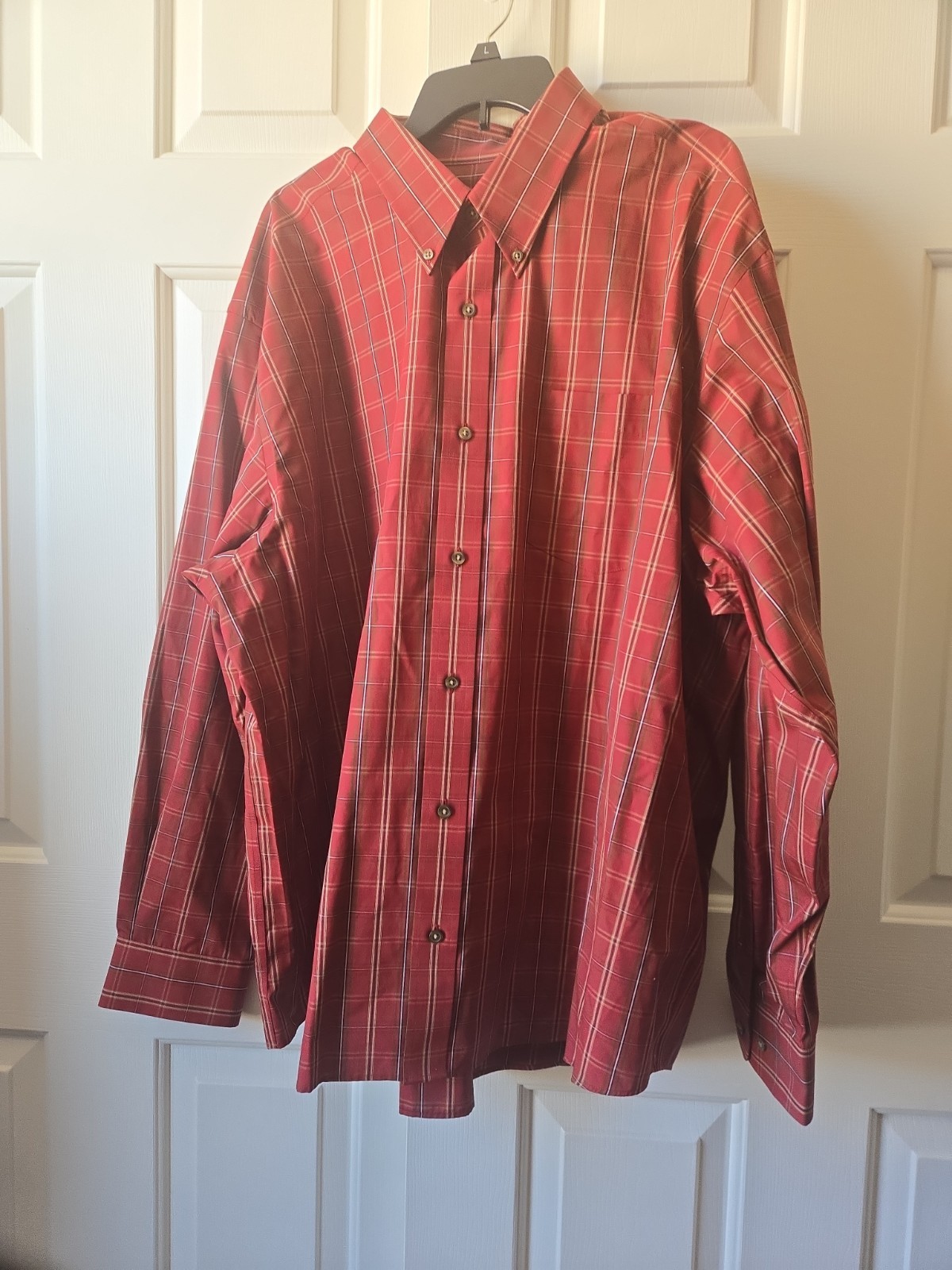 Eddie Bauer Men's Relaxed Fit Wrinkle Resistant Button Up Shirt Red Plaid  3XL