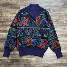 Vintage 80s Abstract Design Knit Sweater Pullover Woman Meister Small Grandma