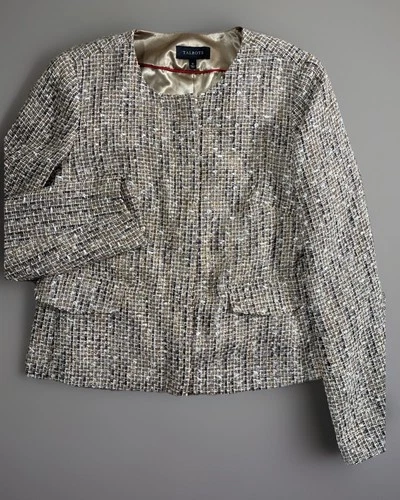 Talbots Tan Gold Multi Boucle Tweed Full Zip Blazer Jacket Women’s 12