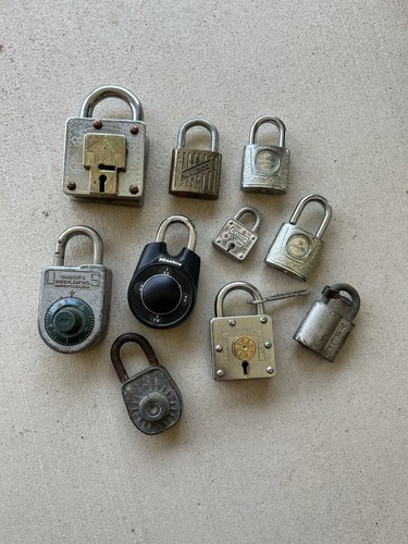 10 Vintage Brass & Metal Padlock Puzzle Locks Various Manufacturer