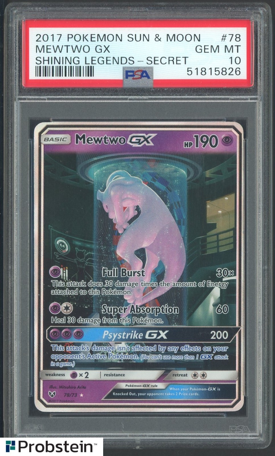 2017 Pokemon Sun & Moon Shining Legends Secret #78 Mewtwo GX PSA 10 GEM MINT