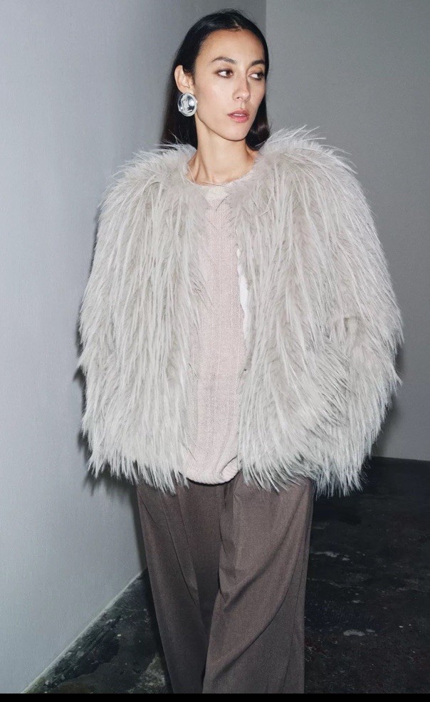 ZARA WOMAN COLLECTION FAUX FUR COAT Jacket Light Gray , XS  thumbnail 20