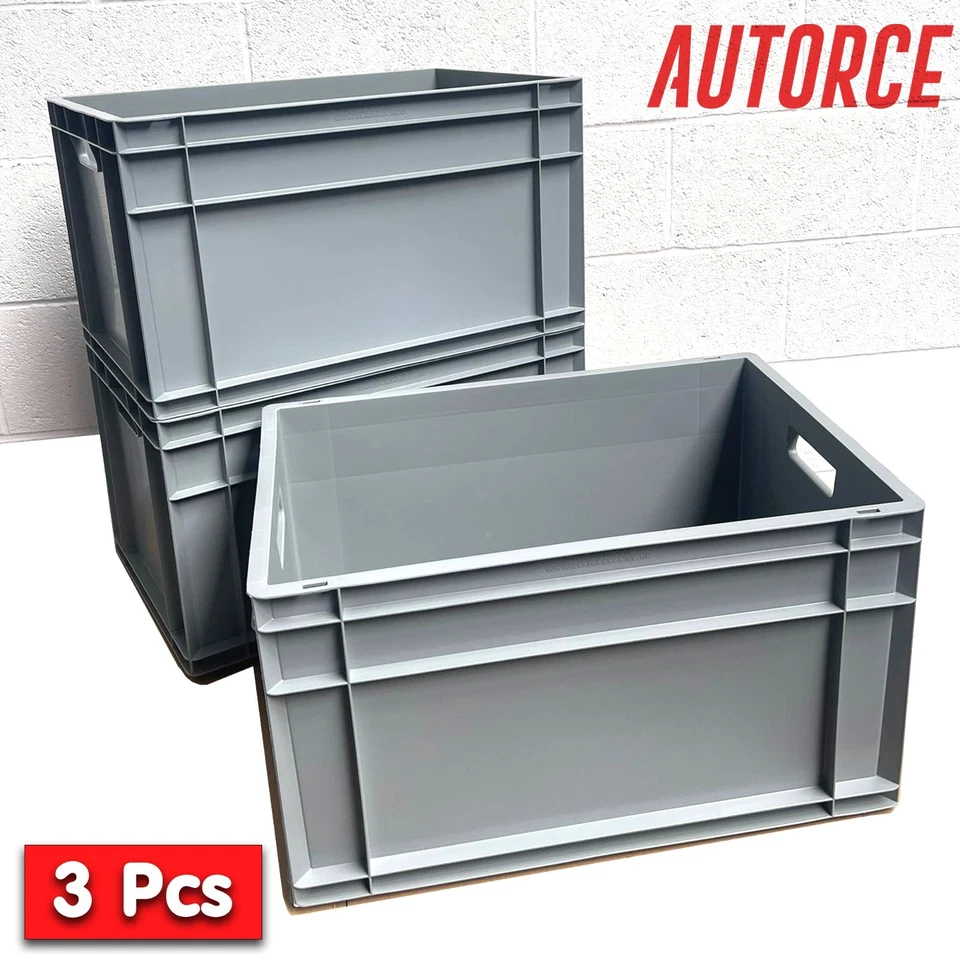 3x 66L Heavy Duty Plastic Storage Boxes Industrial Euro Stacking Crate Container - Image 4 of 4