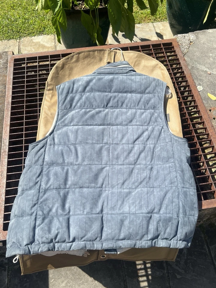 Brunello Cucinelli 粉笔条纹麂皮绒背心带包装帽 — 第 4/4 张图片