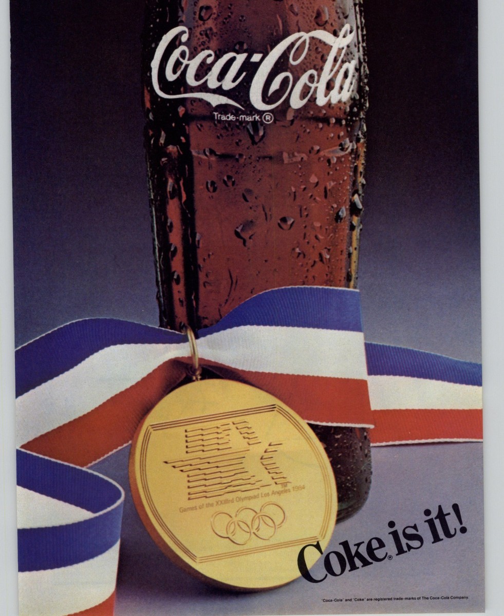 1984 Vintage Coca Cola Print Ad Coke Is It Olympic Gold Medal