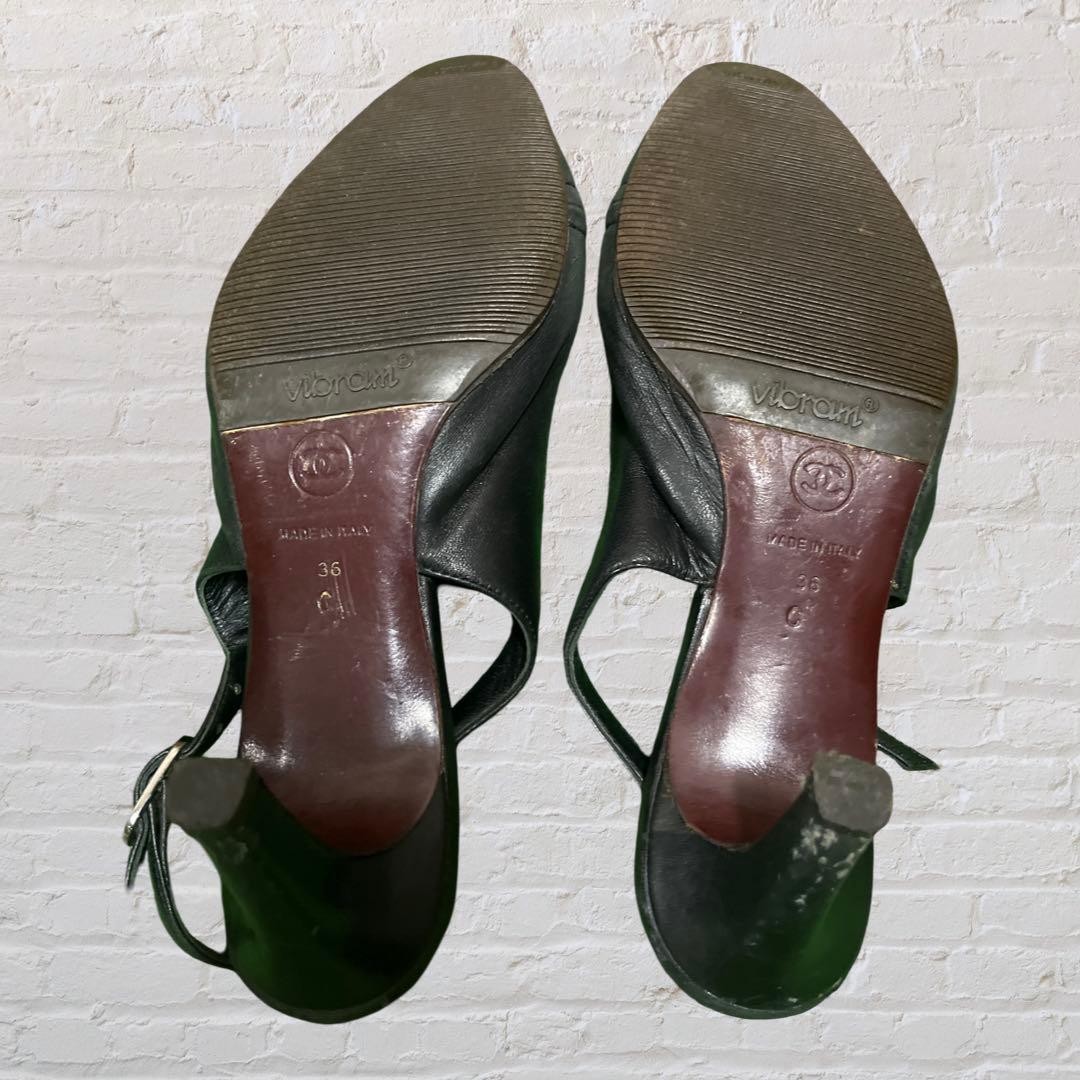 Chanel Slingback Heel Pumps Black With Coco Mark Size 36 US About6 For Women thumbnail 15