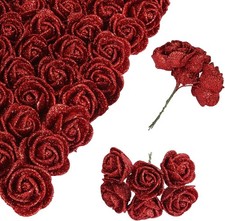 Artificial Red Roses 72pcs 1.37in Glitter Flowers Mini Roses for Crafts