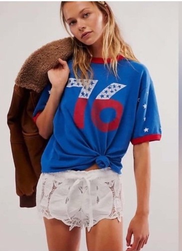 NWOT Free People x Ragabond Lost and Found 76 Oversized Ringer Tee Blue Size S