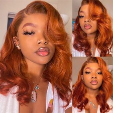 13X4 Dark Ginger Lace Front Wigs Human Hair Body Wave Orange Ginger Brown Bra...