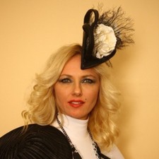 Fascinator Hat Black  White. Handmade in NY.Derby Day, Oaks,Wedding. One size.