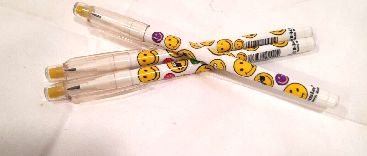 Lot 3 Retro Vintage 80's BENSIA non sharpening pencils SMILE FACE Taiwan, NOS