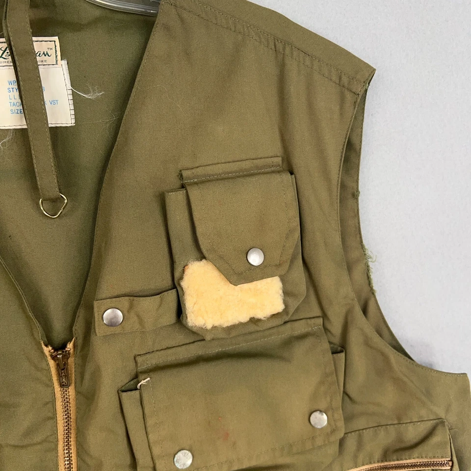 Vintage LL Bean Vest Mens Large Green Fishing Tackle Pack Talon Script Logo 70s - Image 3 of 4