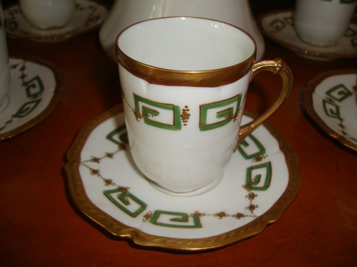 HANDBEMALTES LIMOGES B&H SCHOKOLADE KAFFEE TEE SET, TABLETT KANNE 5 TASSEN, GOLDROSEN - Bild 4 von 12