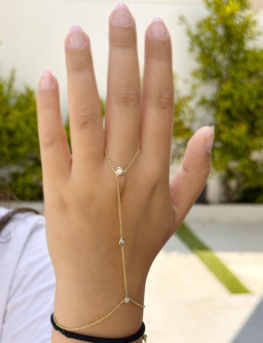 Finger Bracelet Lab Diamond Ring Bracelet Chain Bracelet 14K Yellow Gold 0.30ctw - Picture 8 of 12
