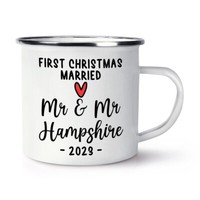 Personalisiert First Christmas Married Mr Und Mr Emaille Tasse Liebe Gay Ehemann