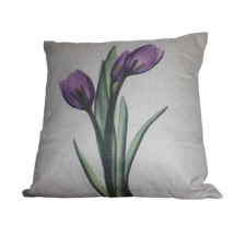 Tulip Purple Flower Linen Throw Pillow 18x18" Sofa Couch Cushion