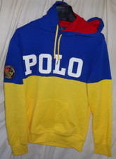 POLO RALPH LAUREN 1967 SPELLOUT PULLOVER HOODIE ROYAL/YELLOW/WHITE MENS SIZE SM