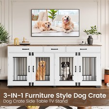 71" Large Dog Crate for 2 Dogs Wooden Double Dog Crate with 3 Drawers Storage