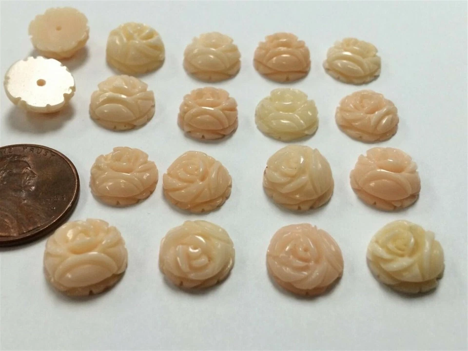 1 винтажная подлинная раковина ручной работы цветок розы кабошон камея E185 - Изображение 2 из 4