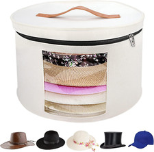 Large Hat Storage Box for Women  Men, 16" D X 10" H Hat Box Organizer  Foldable