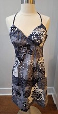 H&M Womens Dress Size 8 Gray Black Abstract Floral Halter V Neck Empire Waist