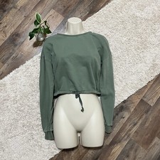 Lucky Brand Small Distressed Green Cropped Drawstring Hem Pullover Sweatshirt